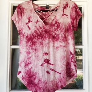Pink Tie Dye Lace Up Shirt